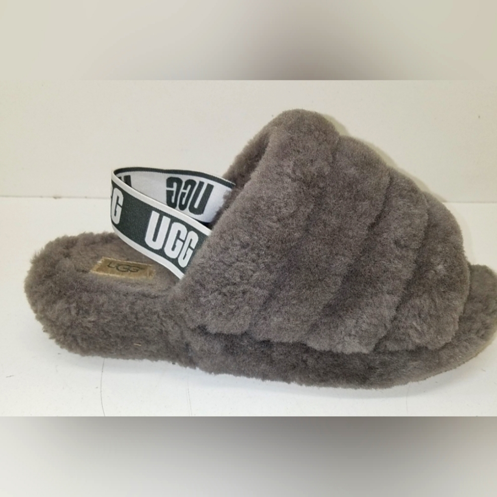 Ugg Grey Platform Fluff Slippers Size 9